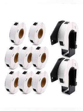 BROTHER White Label Roll Set of 4000 w Black Holders Pack of 10 NEW SEALED Rolls